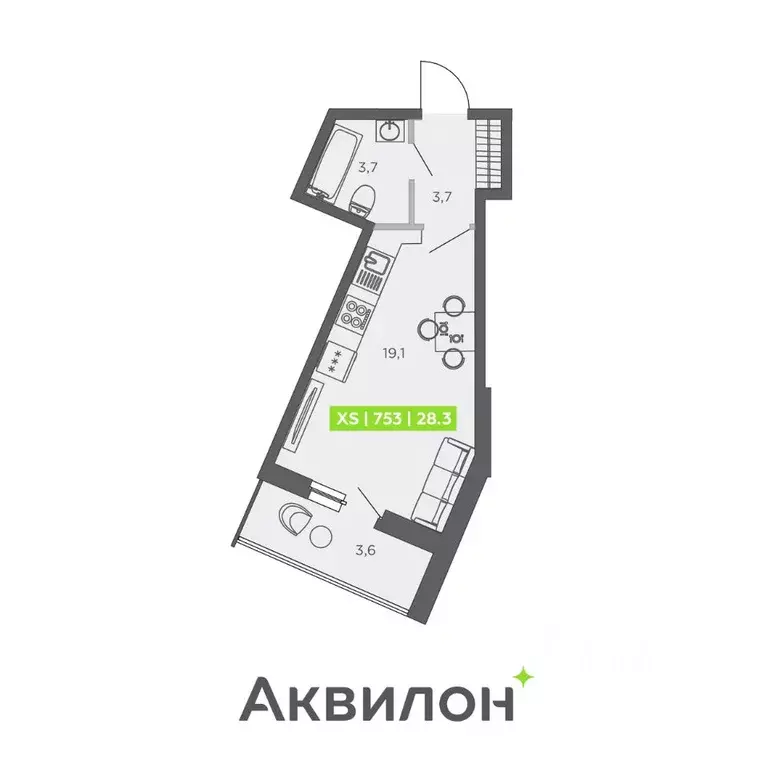 Студия Санкт-Петербург ул. Чирикова, 5 (28.3 м) - Фото 0