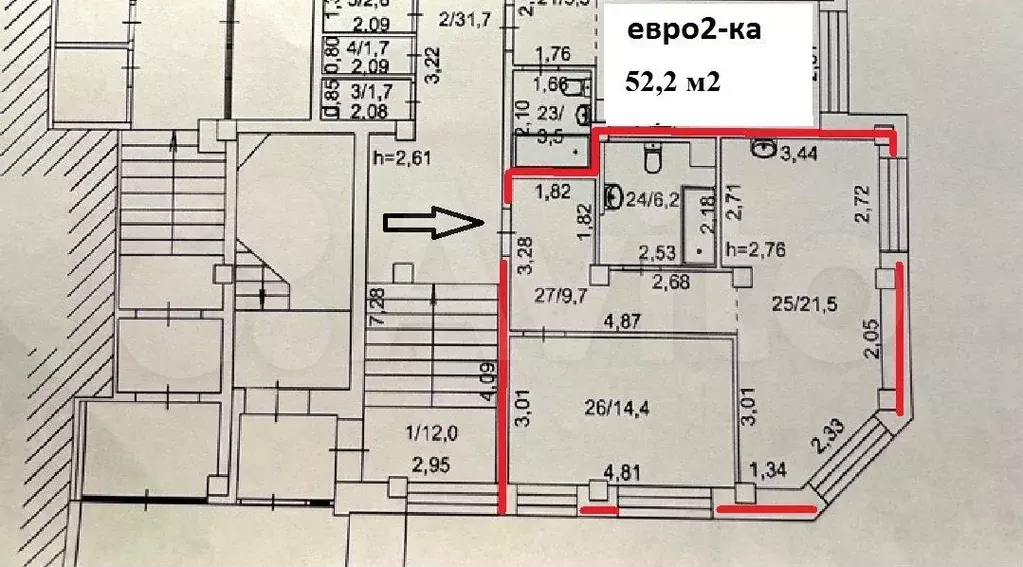 2-к. квартира, 52 м, 2/20 эт. - Фото 0