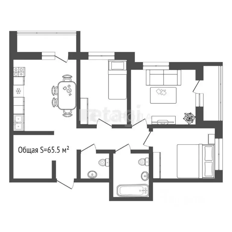 4-к кв. Новосибирская область, Новосибирск ул. Кирова, 274 (65.5 м) - Фото 1