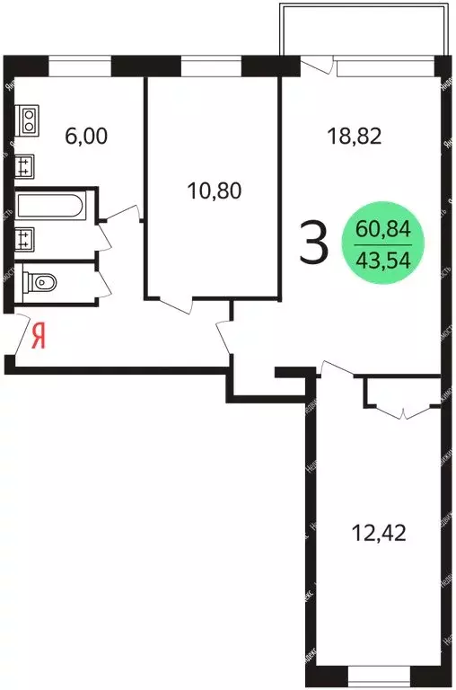 3-комнатная квартира: Москва, Херсонская улица, 7к1 (60 м) - Фото 0