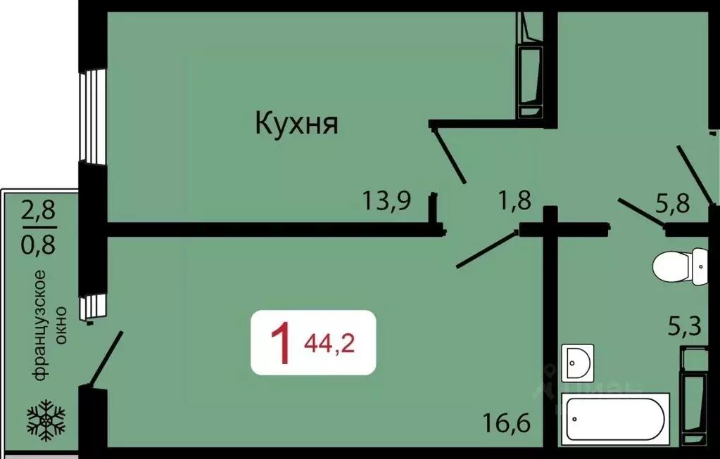 1-к кв. Красноярский край, Красноярск ул. Калинина (44.2 м) - Фото 0