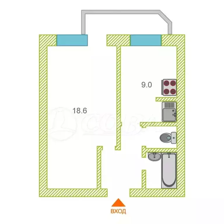 1-комнатная квартира: Тюмень, улица Николая Чаплина, 113 (35.4 м) - Фото 0