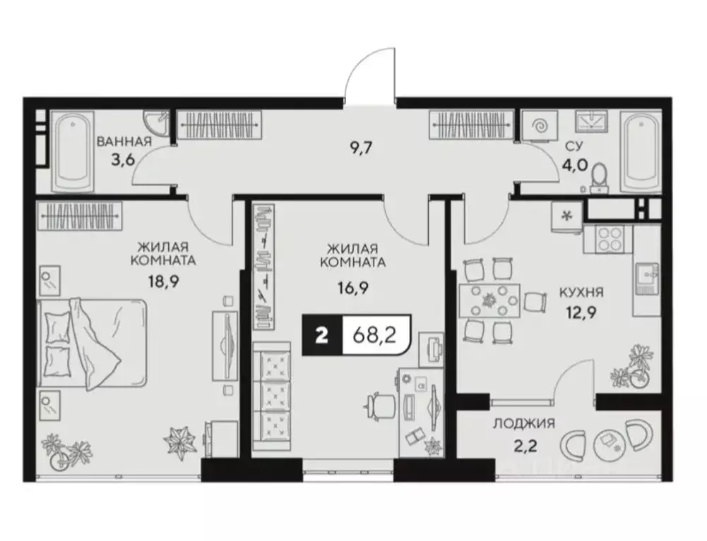 2-к кв. Краснодарский край, Анапа Анапское ш., 18к2 (68.0 м) - Фото 2