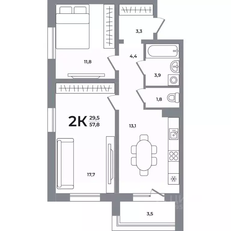 2-к кв. Новосибирская область, Новосибирск Беловежский мкр,  (57.5 м) - Фото 0