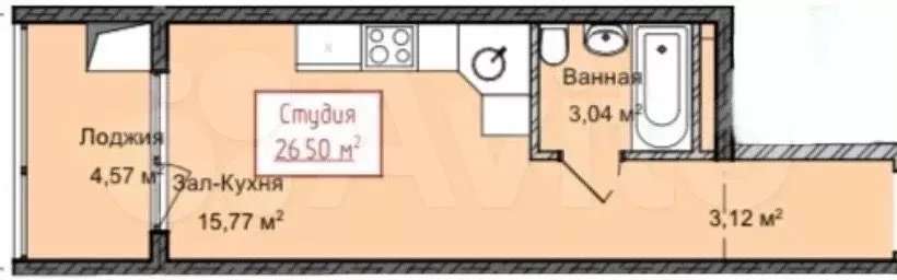 Квартира-студия, 26,5 м, 8/13 эт. - Фото 1