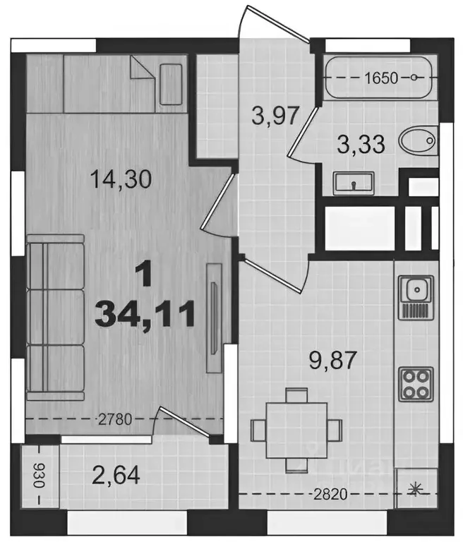 1-к кв. Рязанская область, Рязань Олимпийский городок мкр, 3 (35.43 м) - Фото 2
