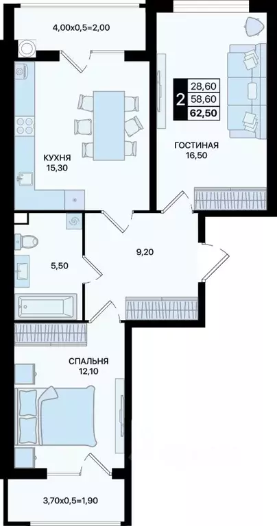 2-к кв. Ростовская область, Ростов-на-Дону просп. Шолохова (62.5 м) - Фото 0