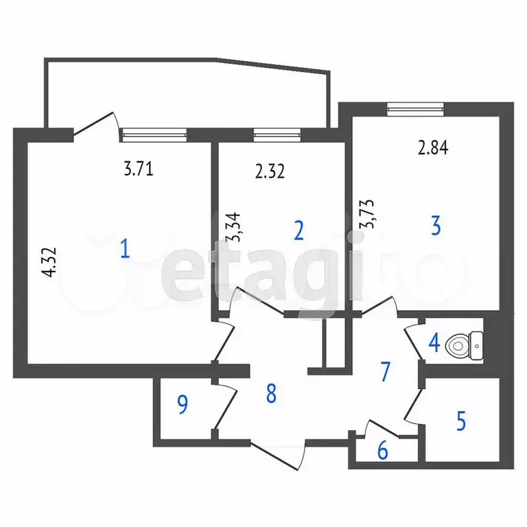 2-к. квартира, 49,9 м, 9/10 эт. - Фото 0