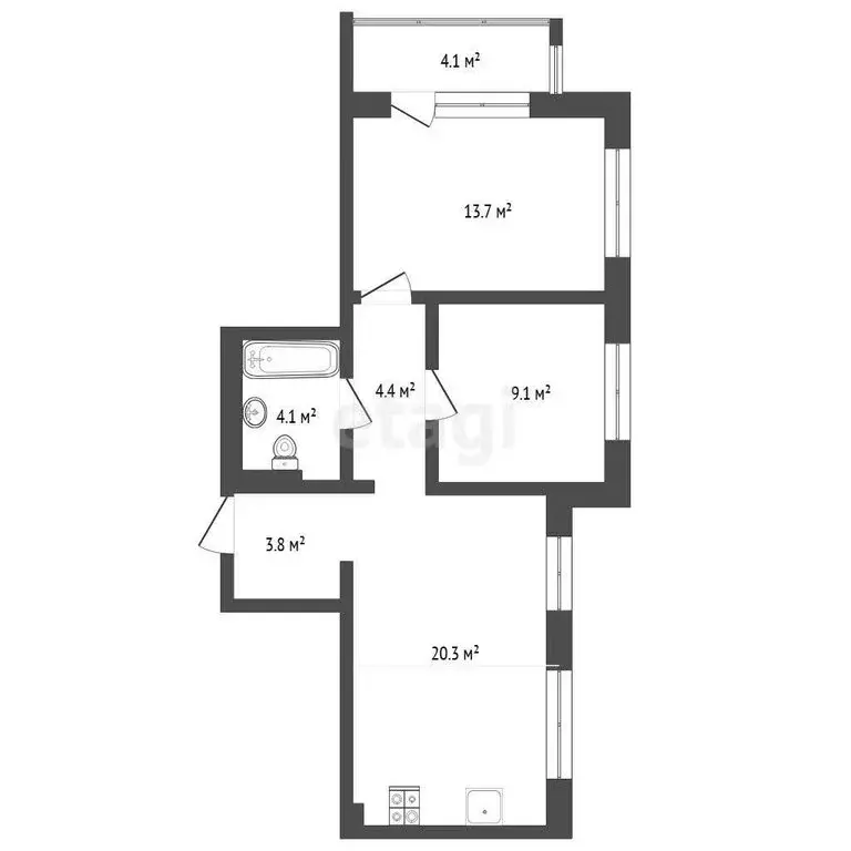 2-комнатная квартира: Тюмень, улица Игоря Комиссарова, 6 (55.2 м) - Фото 1