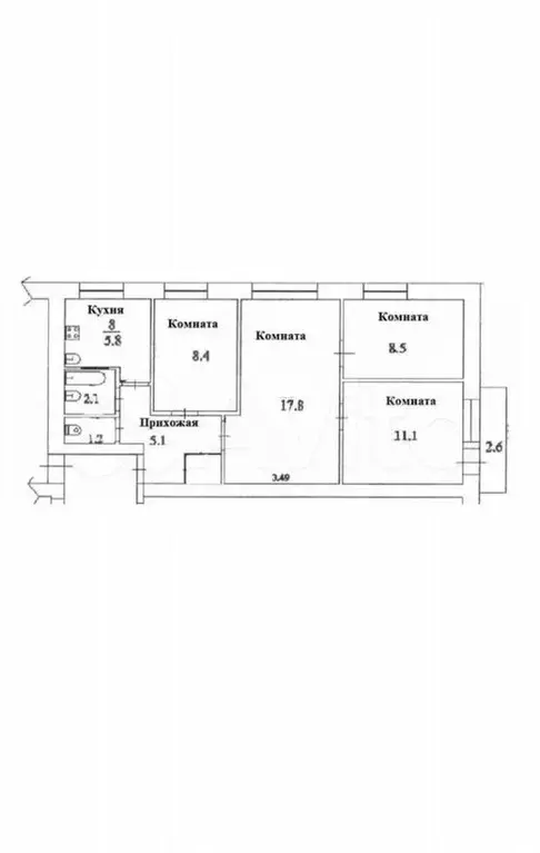 4-к. квартира, 62,7 м, 3/5 эт. - Фото 0