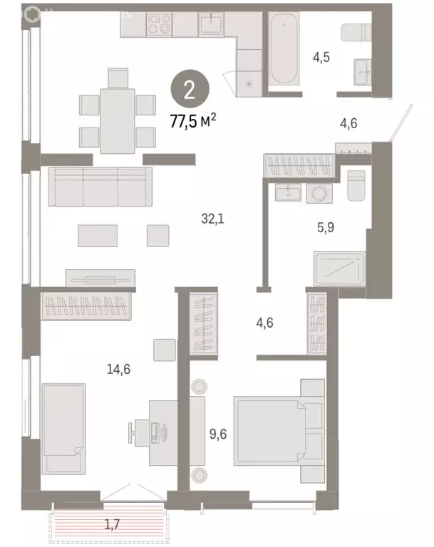 2-комнатная квартира: Новосибирск, Большевистская улица, 66 (77.46 м) - Фото 2