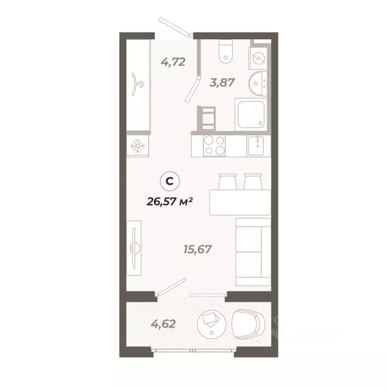 Студия Санкт-Петербург ул. Коли Томчака, 21Д (26.57 м) - Фото 1