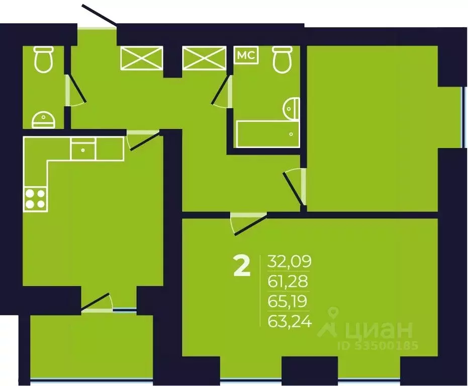 2-к кв. Башкортостан, Уфа ул. Михаила Зайцева, 6 (64.2 м) - Фото 1