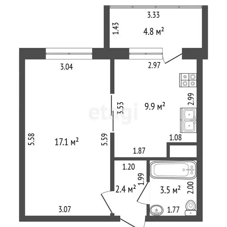 1-комнатная квартира: Стерлитамак, Ботаническая улица, 2 (41.3 м) - Фото 1