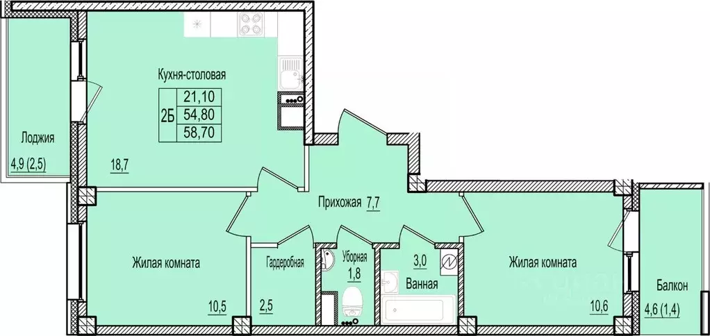2-к кв. Псковская область, Псков Крестовский жилой комплекс (58.7 м) - Фото 1