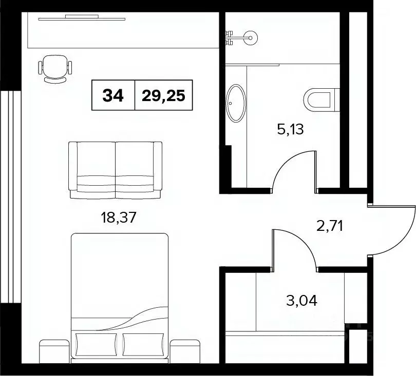 1-к кв. Краснодарский край, Сочи Культурное Уч-Дере мкр,  (29.25 м) - Фото 1