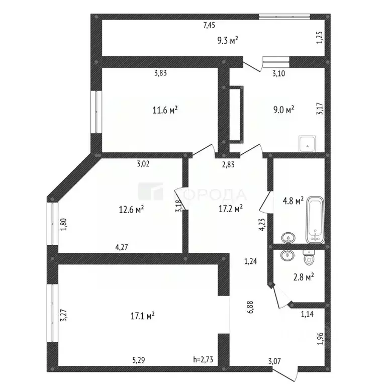 3-к кв. Кемеровская область, Новокузнецк Запорожская ул., 79 (84.4 м) - Фото 2
