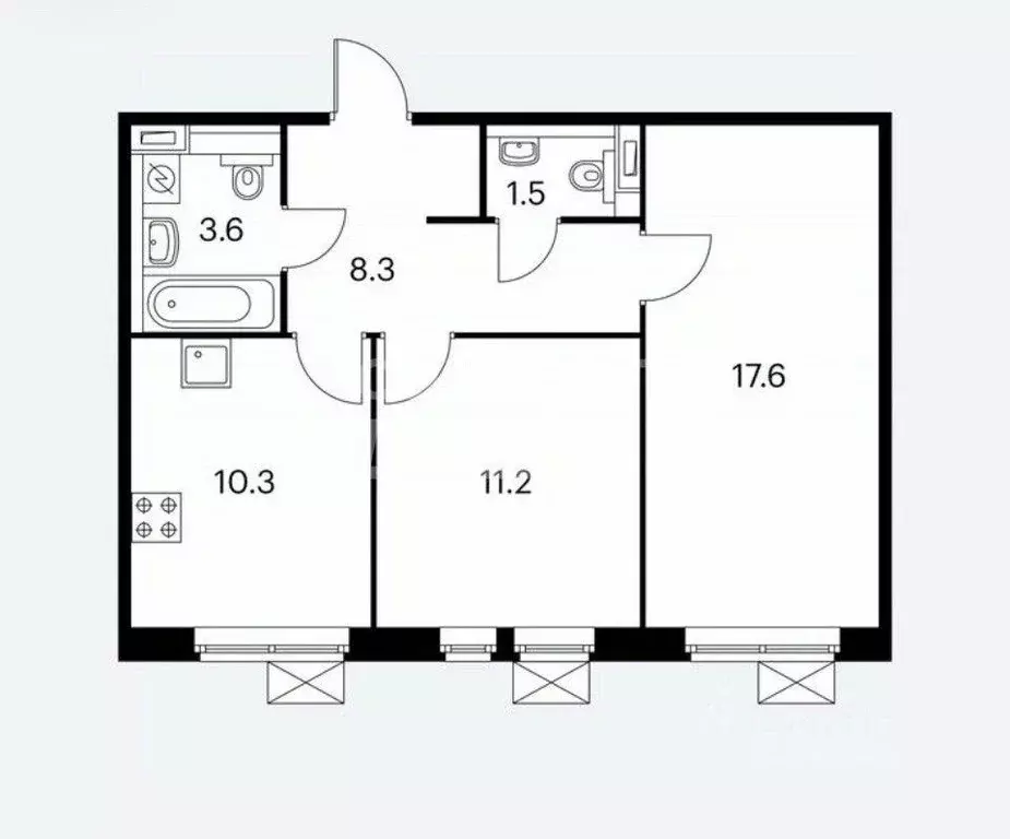 Квартира, 2 комнаты, 53.3 м - Фото 1