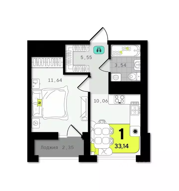 1-к кв. Тюменская область, Тюмень  (33.14 м) - Фото 1