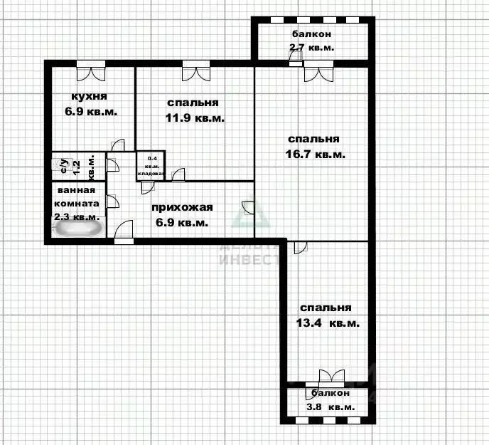 3-к кв. Башкортостан, Уфа ул. Рабкоров, 2/3 (62.4 м) - Фото 1