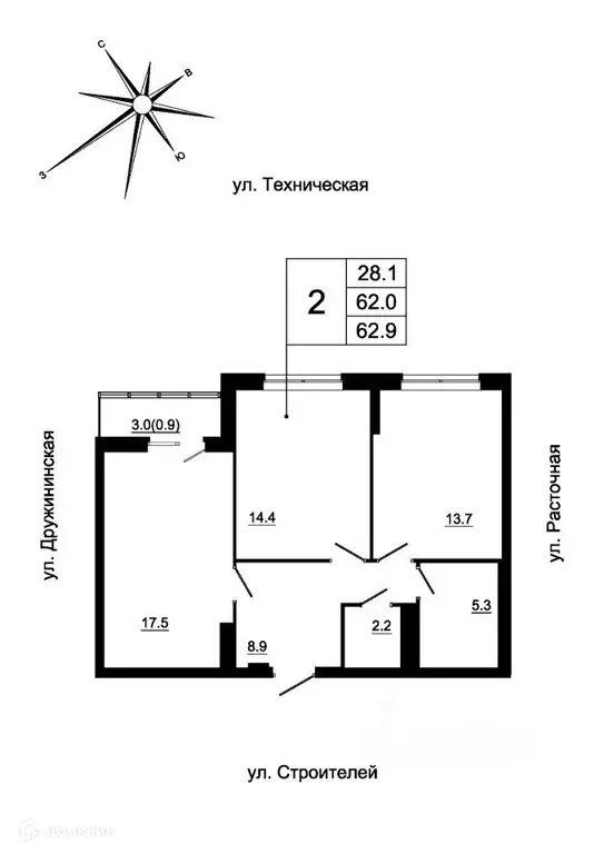 Продаётся 2-к квартира, 60.6 м - Фото 1