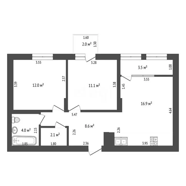 2-комнатная квартира: Дударева, улица Сергея Джанбровского, 4к1 (57.8 ... - Фото 1