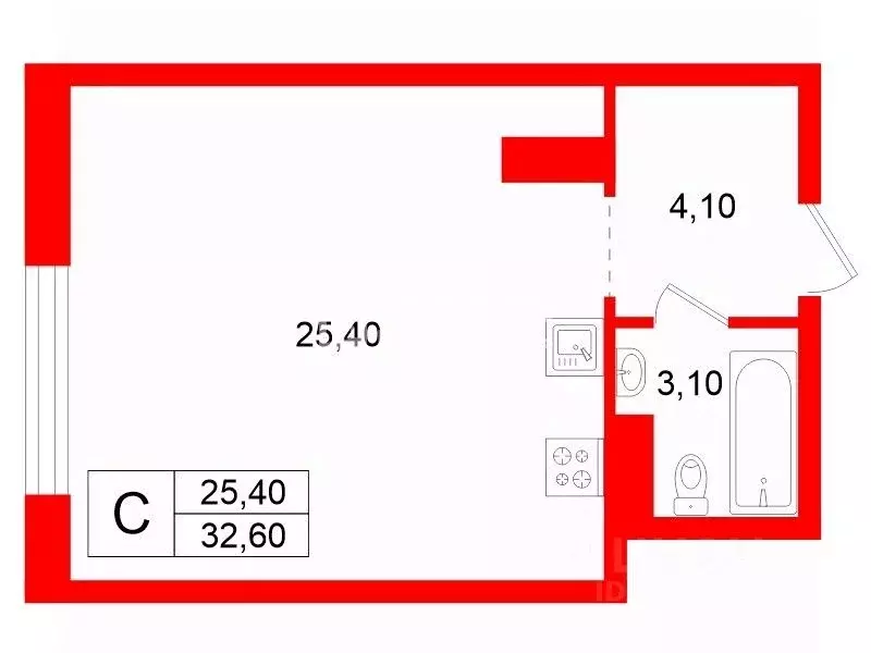 Студия Санкт-Петербург ул. Хошимина, 16 (32.6 м) - Фото 2