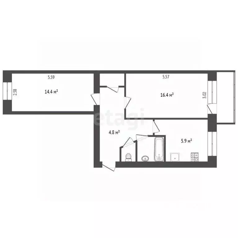 2-к кв. Вологодская область, Вологда ул. Казакова, 13 (44.8 м) - Фото 2