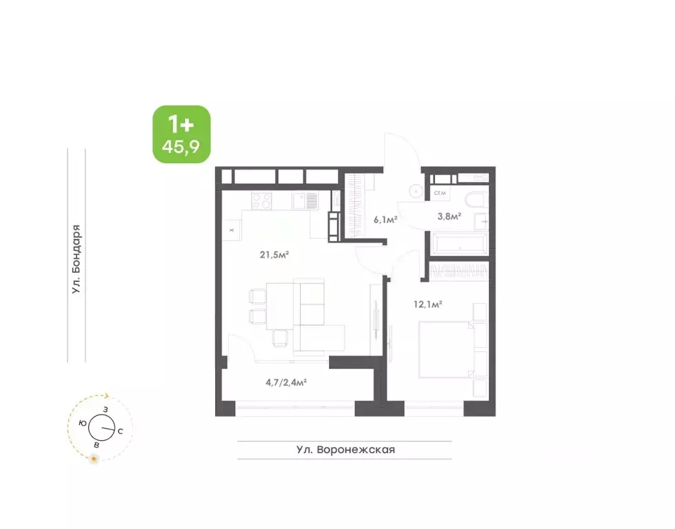 1-к кв. Хабаровский край, Хабаровск Воронежский Бульвар жилой комплекс ... - Фото 1