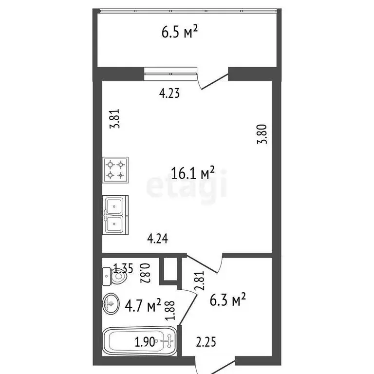 Квартира-студия: Санкт-Петербург, Уральская улица, 6 (27.1 м) - Фото 1