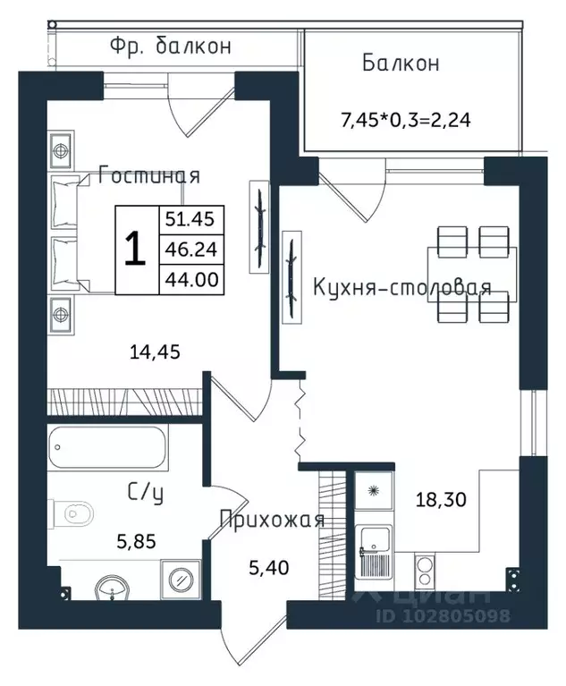 1-к кв. Калининградская область, Янтарный пгт ул. Советская (51.45 м) - Фото 0