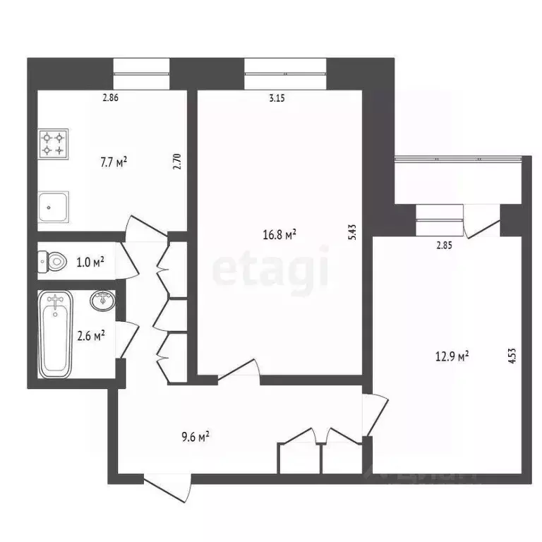 2-к кв. Ямало-Ненецкий АО, Новый Уренгой Мирный мкр, 1/8 (52.7 м) - Фото 2