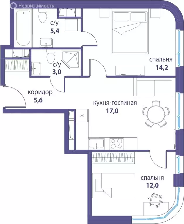 2-комнатная квартира: Москва, улица Крузенштерна, 7 (57.2 м) - Фото 0