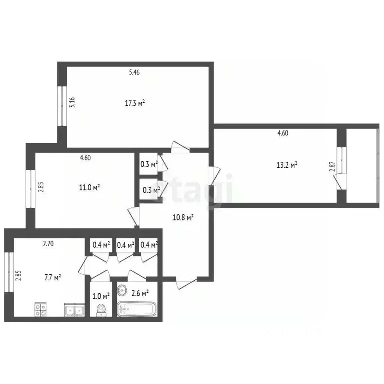 3-к кв. Ямало-Ненецкий АО, Новый Уренгой Дружба мкр, 1/5 (67.3 м) - Фото 2