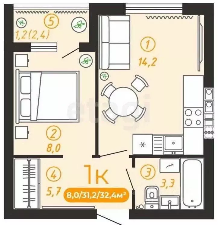 1-к кв. Калининградская область, Гурьевский муниципальный округ, пос. ... - Фото 2