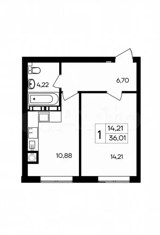 1-к. квартира, 36 м, 1/9 эт. - Фото 1