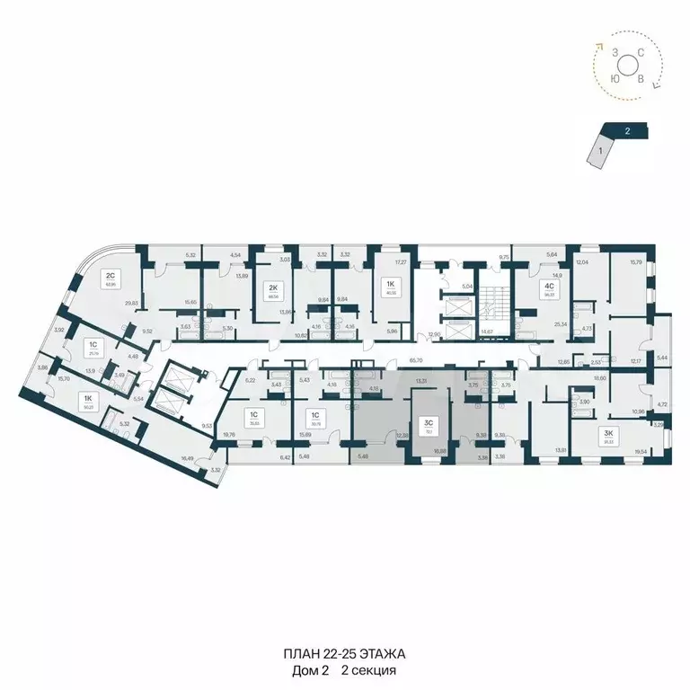 3-к. квартира, 72,1 м, 22/25 эт. - Фото 1