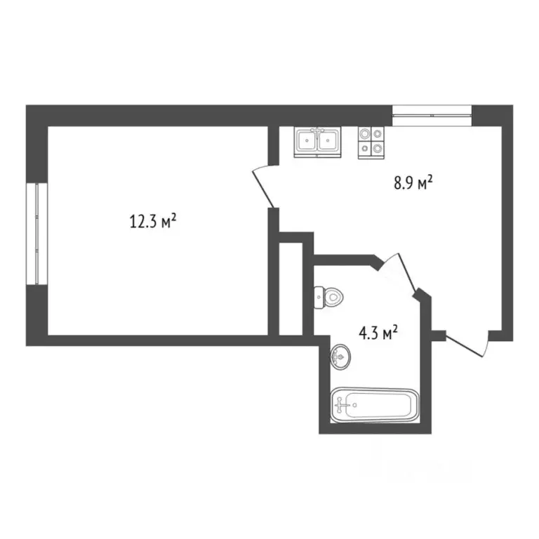 Студия Тюменская область, Тюмень ул. Тальниковая, 3 (26.0 м) - Фото 2