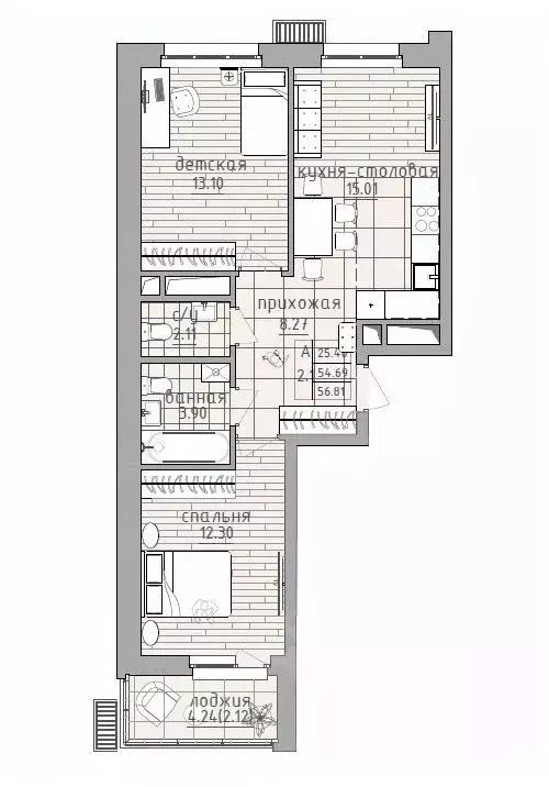 2-к кв. Татарстан, Казань ул. Четаева, 43А (57.2 м) - Фото 0