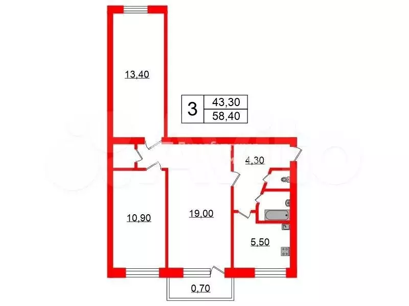 3-к. квартира, 58,4 м, 5/5 эт. - Фото 0