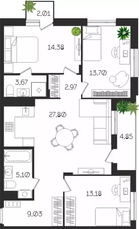 3-к кв. Тульская область, Тула ул. Богородицкая, 8В (96.69 м) - Фото 1
