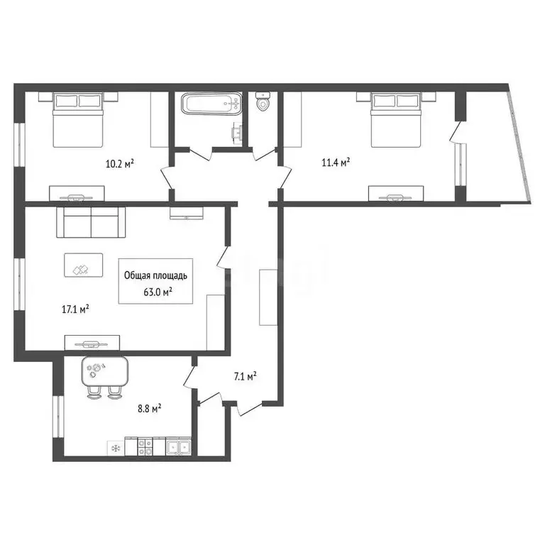 3-комнатная квартира: Новосибирск, улица Макаренко, 22 (63 м) - Фото 0