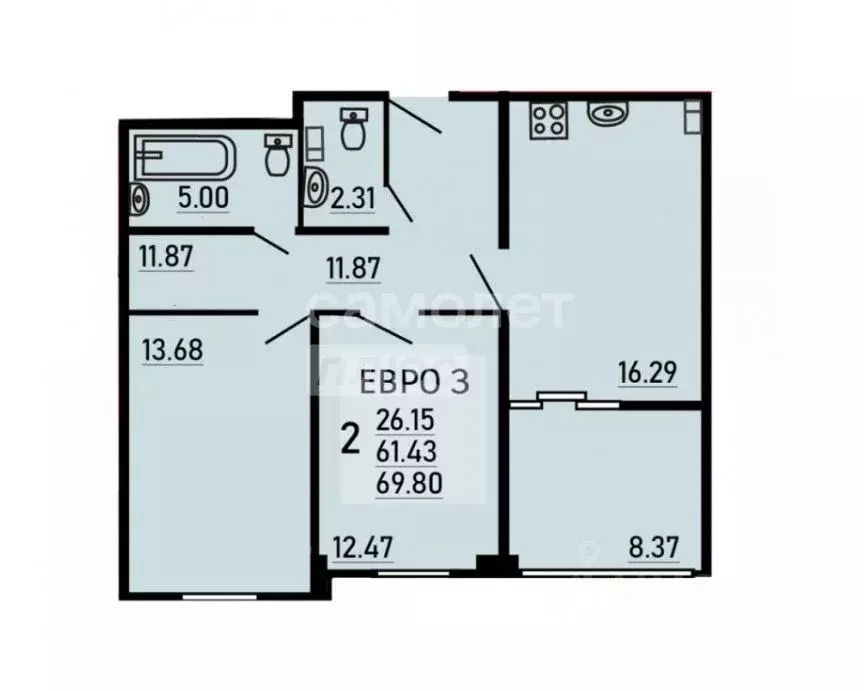 2-к кв. Липецкая область, Липецк Студеновская ул., 23Б (70.0 м) - Фото 2