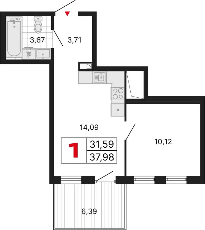 1-комнатная квартира: Екатеринбург, ЖК ДНК: Дом на Куйбышева (37.98 м) - Фото 1