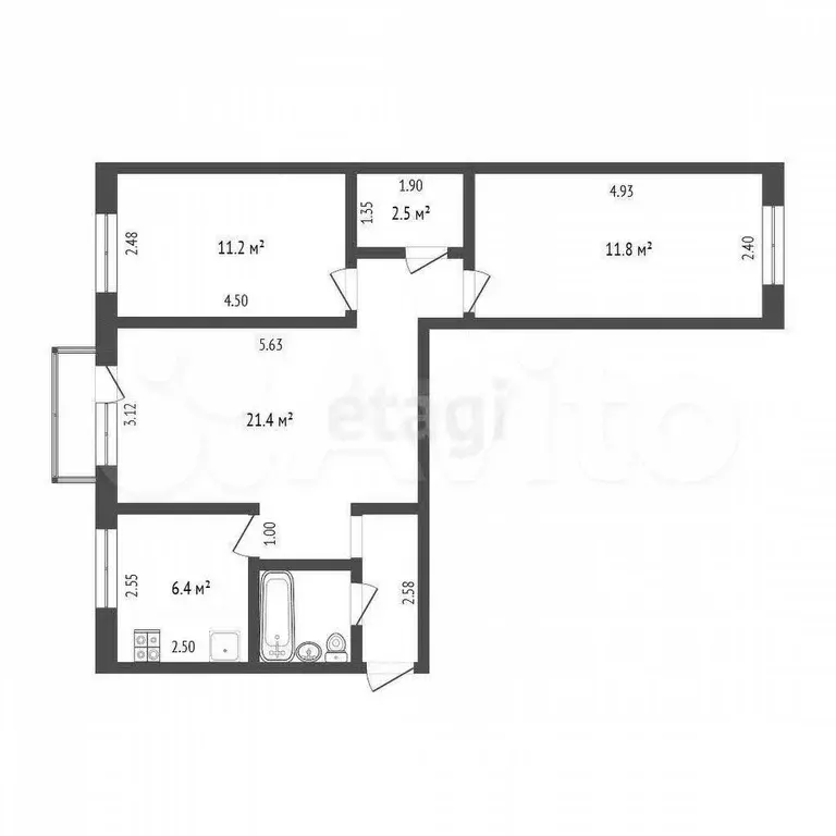 3-к. квартира, 60 м, 4/5 эт. - Фото 0