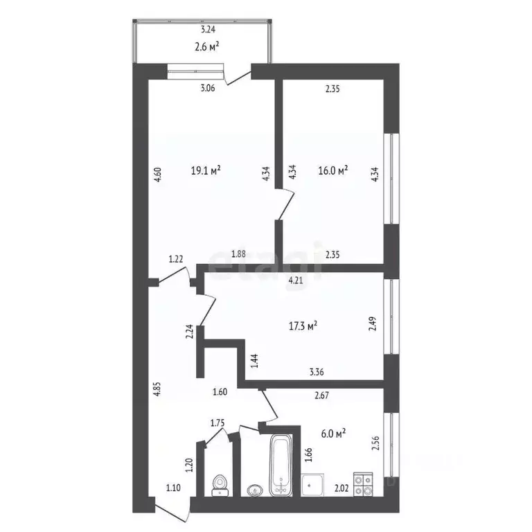 3-к кв. Башкортостан, Стерлитамак ул. Льва Толстого, 13 (51.6 м) - Фото 2