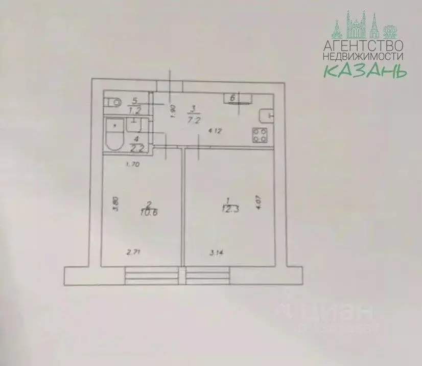 2-к кв. Татарстан, Казань ул. Мусина, 59Бк1 (34.0 м) - Фото 2