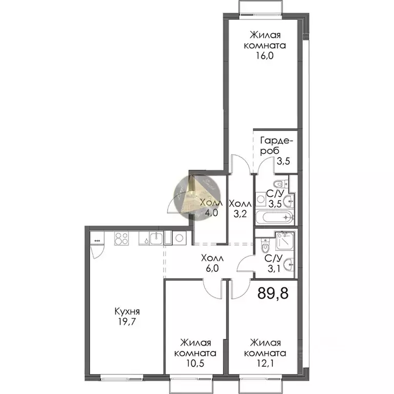 3-к кв. Санкт-Петербург Лиговский просп., 242 (89.8 м) - Фото 2