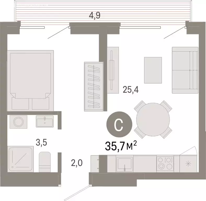 Квартира-студия: Омск, Кировский округ (35.71 м) - Фото 1