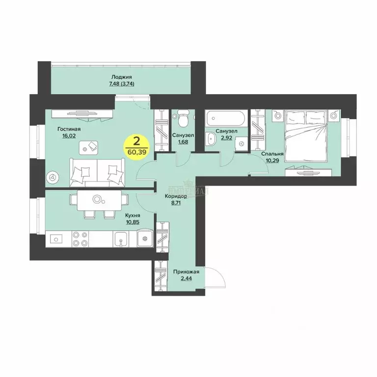 2-к кв. Марий Эл, Йошкар-Ола ул. Мира, 51 (56.65 м) - Фото 2